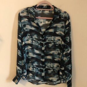 Theory Blue Print Burnout Long-sleeve Blouse